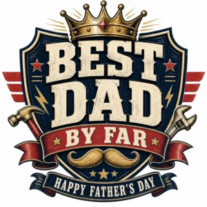 Best Dad By Far DTF Transfer – Vintage Father’s Day Badge Print