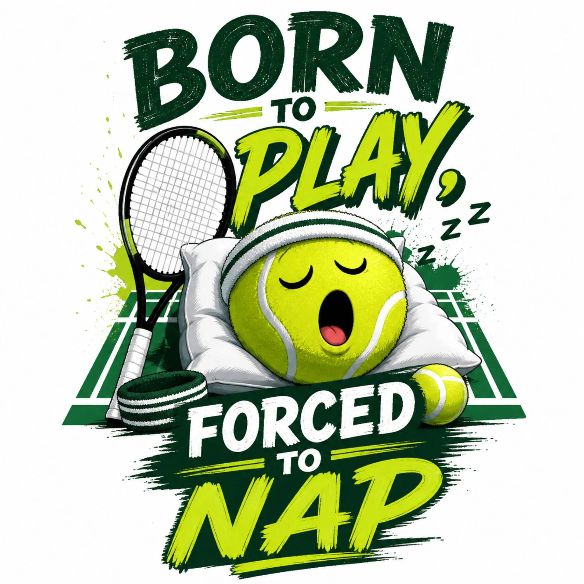 Born to Play Tennis Forced to Nap DTF Transfer – Funny Tennis Print