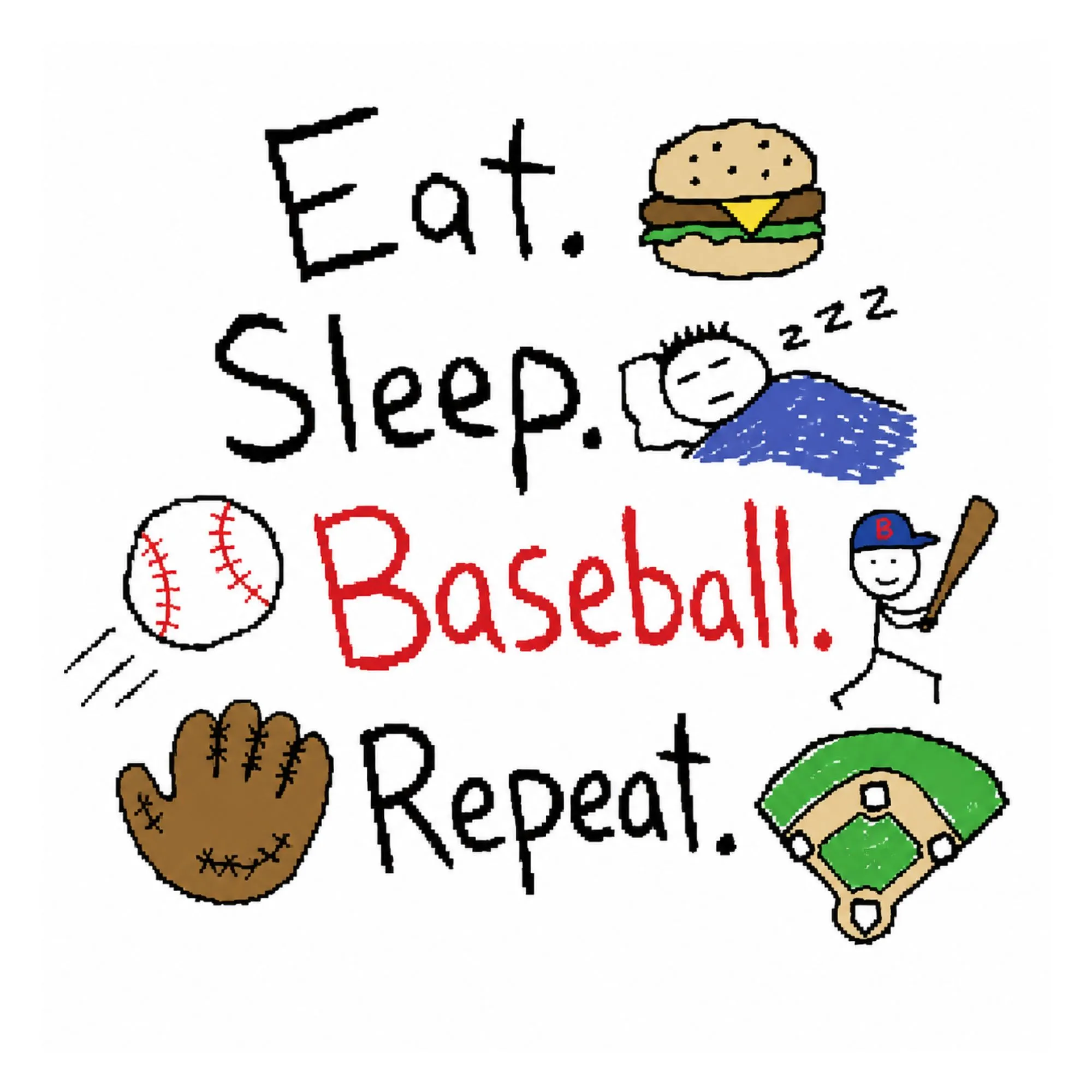 Eat Sleep Baseball Repeat DTF Transfer – Baseball Lifestyle Print