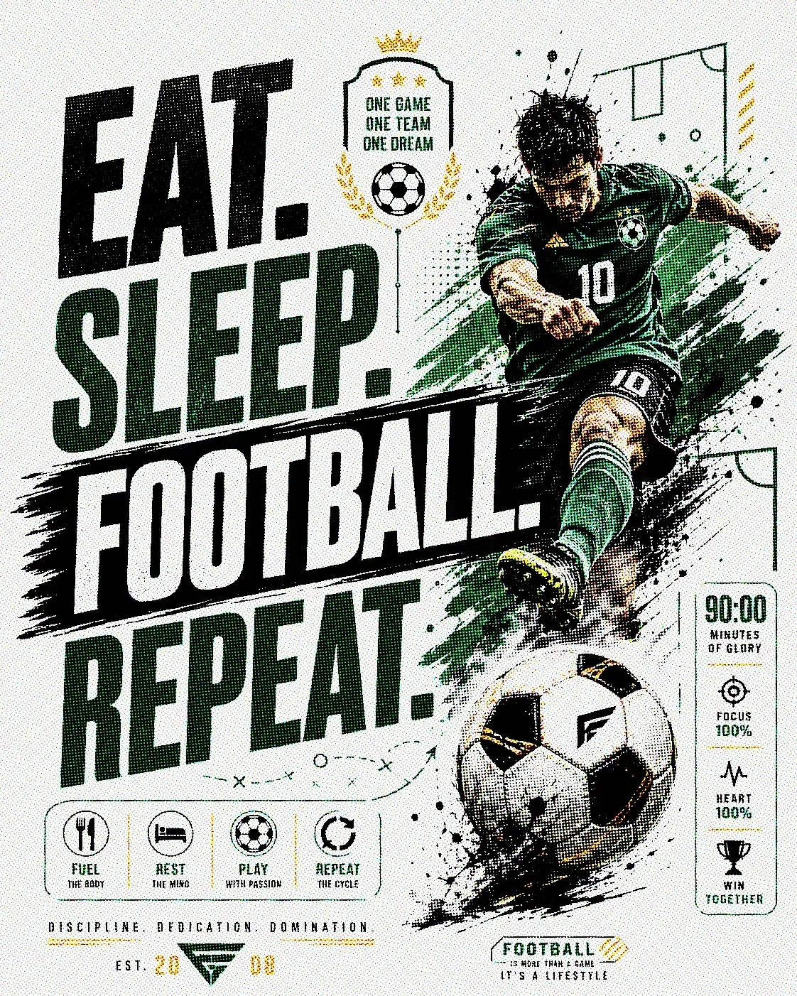 Eat Sleep Football Repeat DTF Transfer – Lifestyle Routine Print