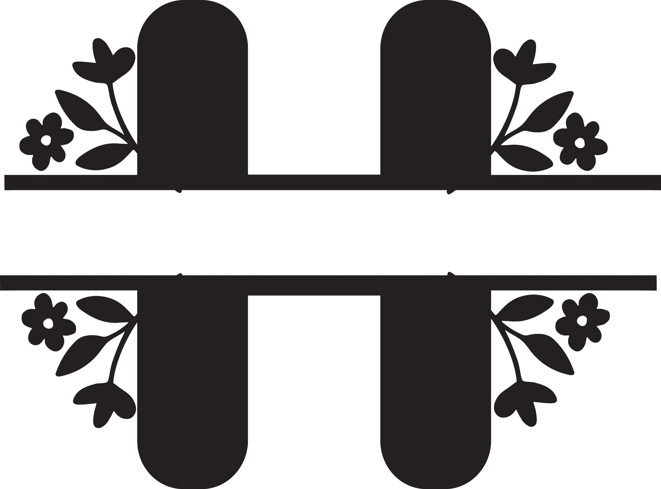 Floral Split Letter H DTF Transfer - Elegant Monogram Alphabet Design