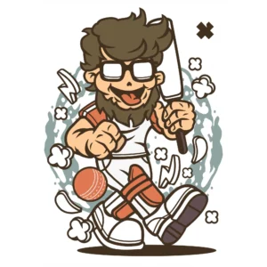 Funny Cricket Player Cartoon DTF Transfer – Humour Sports Print
