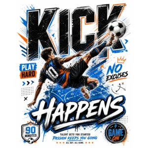 Kick Happens DTF Transfer – No Excuses Football Print