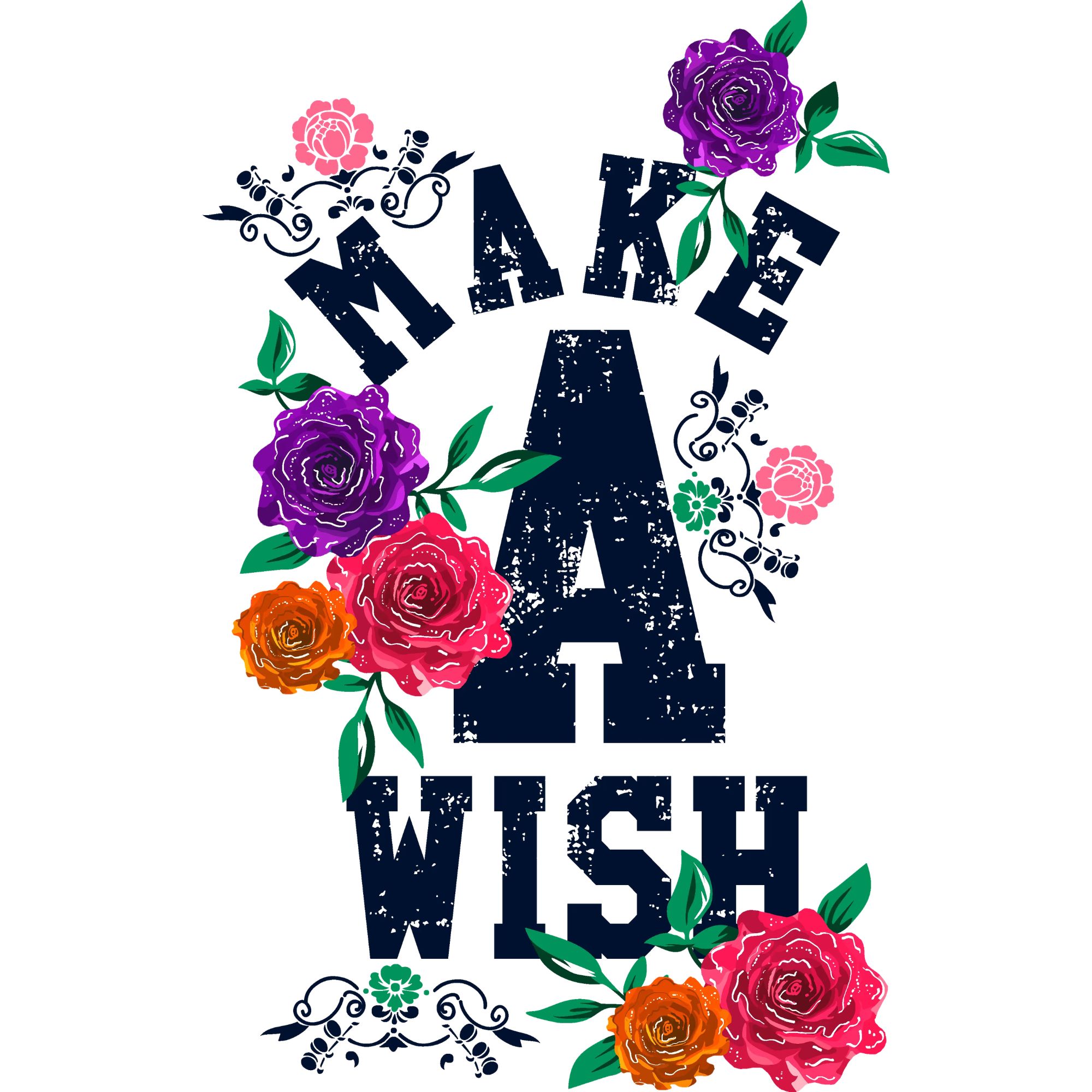 Make A Wish Floral DTF Transfer - Vintage Rose Inspirational Design