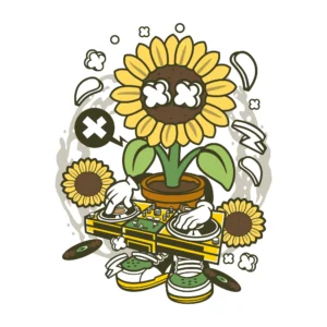 Sunflower DJ DTF Transfer – Retro Music Flower Streetwear Design