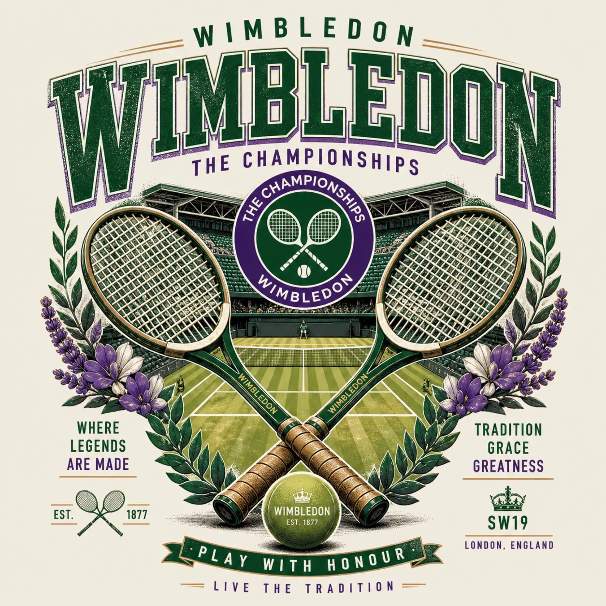 Wimbledon Championships DTF Transfer – Vintage Tennis Tournament Print